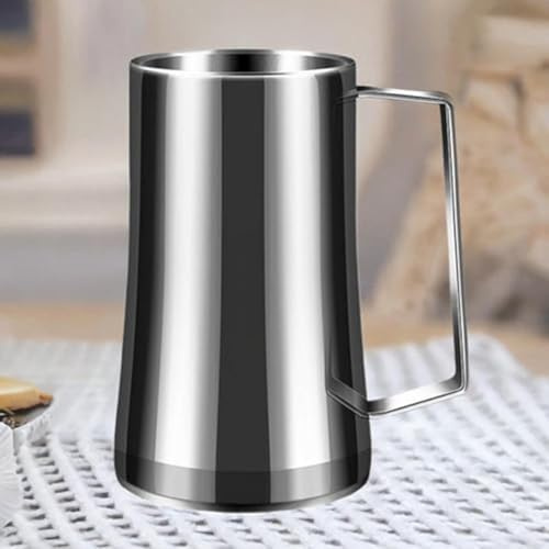 Boccale da birra in acciaio inox, a doppia parete, per birra, vino, caffè, manico antiscivolo, altezza 10 cm, argento
