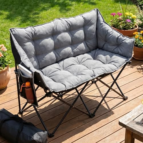 LIFERUN Double Chaise de Camping Pliable 320KG, Chaise Rembourrée extérieur