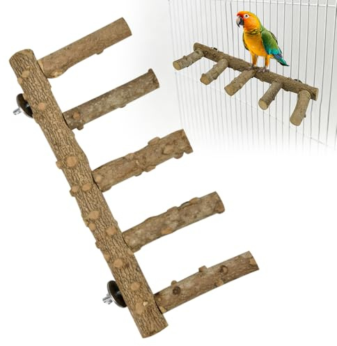 FTISSLY Posatoio per Pappagalli, 5 livelli Scala per Uccelli Supporto in legno per pappagalli Parco Giochi per Uccelli Legno Naturale Persico per Pappagallo Supporto a Gradini per Piccole e Medie
