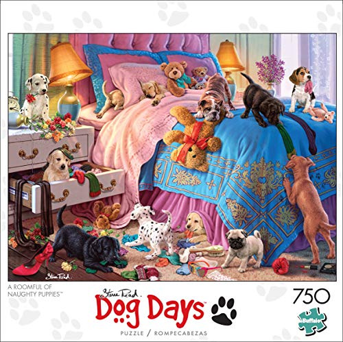 Buffalo Games - A Roomful of Naughty Puppies - Steve Read - 750 Piece Jigsaw Puzzle for Adults - Dog Lovers - Cute Puppy Puzzle with Bonus Poster - Finished Size 24.00 x 18.00 - Made in USA