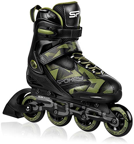 SPOKEY MAKAN Inline Skates größenverstellbar, für Jugendliche und Erwachsene bis max. Gewicht 100 kg | Alu-Schienen, Kugellager ABEC-9 Carbon, PU Rolle 82 A, Rollengröße: Ø 76 oder 80 mm