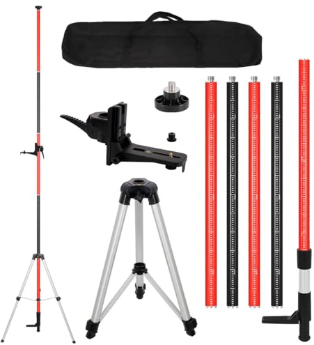 MOETER Laser Pole, 12FT/3.7M Adjustable Laser Level Pole with Tripod and 1/4''-20 Mount for Rotary and Line Rotary Lasers, Telescoping Laser Level Tripod with 5/8-11 Thread Adapter