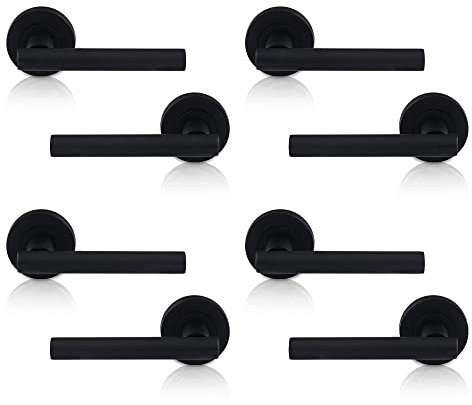 XFORT 4 Pack Matt Black Liberty Lever On Rose Door Handles, T-bar Lever Latch Rose Door Handle, Door Handle Set for Internal Wooden Doors.