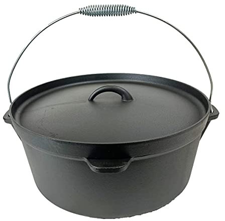 Cuisiland 16QT Cast Iron Dutch Oven with Lip Lid & Bail Handle – Extra Large Pre-Seasoned Campfire Pot for Outdoor Cooking, Roasting, Baking & Stews – Heavy-Duty Camping Cookware for Even Heat