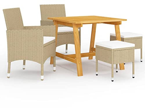 vidaXL Gartenmöbel Set 5-TLG. Sitzgruppe Gartengarnitur Sitzgarnitur Gartenset Tisch Stühle Esstisch Gartentisch Gartenstuhl Gartensessel Beige