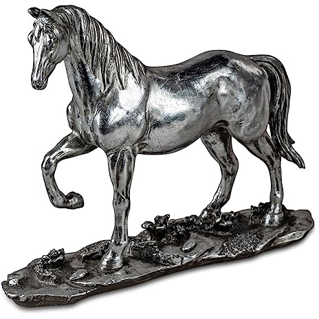 itsisa Dekofigur Skulptur Pferd 17x20 cm, Silber - Pferde Deko, Pokal, Trophäe, Büste, Pferdefigur