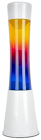 Fisura - Lampada lava multicolore. Base bianca e vetro con effetto sfumato multicolore. Lampada di lava a effetto rilassante. Con lampadina di ricambio. 11 cm x 11 cm x 39,5 cm.