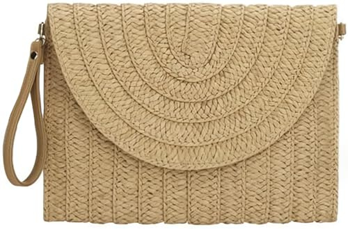 AWAVM Straw Clutch Handbag Purse Straw Crossbody Bag Summer Beach Bags for Women Straw Woven Envelope Bag Party Totes for Evening Party Holiday Travel
