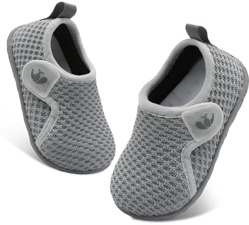 JIASUQI Baby Shoes Boys Girls Breathable First Walking Shoes Infant Soft Sneakers Crib Shoes Lightweight Slip On Shoes(Grey,12-18 Months)