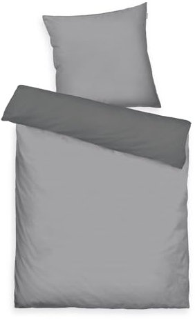 TOM TAILOR Satin-Bettwäsche, 80x80 cm + 135x200 cm, 100% Baumwolle/Satin, mit Doppelnaht am Kissen, Wendemotiv und farbigem Markenreißverschluss, TWO-TONE SOLID COLORS Grau (Moody Grey)