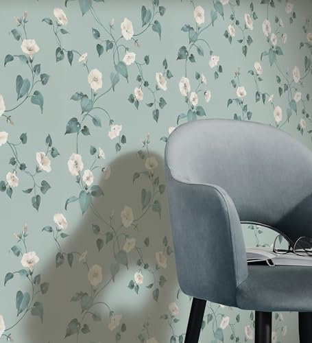 GAULAN 683469 Papier peint à motifs de lianes et fleurs aquarelle blanc pour mur salon chambre couloir jeune salle à mange tête de lit hall d'entrée - Rouleaux de 10 m x 0,53 m