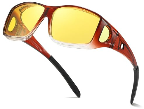 Myiaur Nachtfahrbrille für Brillenträgerinnen Damen Polarisiert mit Gelben Gläsern & Umschließender Fassung Gegen Blendung Ideal für Nacht und Regenfahrten