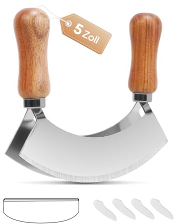 PROKITCHEN Kräuter Wiegemesser Zweischneidig, 13.5 x 12.5 cm | Pizzamesser, Kräutermesser zum Zerkleinern von Kräutern und Gewürzen, Spülmaschinengeeignet, Mit Klingenschutz