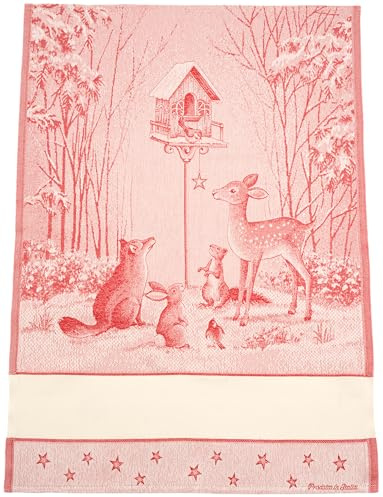 Filet - Strofinaccio Natalizio in Puro Cotone Jaquard, con Inserto in Tela Aida da Ricamare, Fantasia Stellina, Colore Rosso, Misura 80 x 60 cm, Simpatica Idea Regalo, Made in Italy