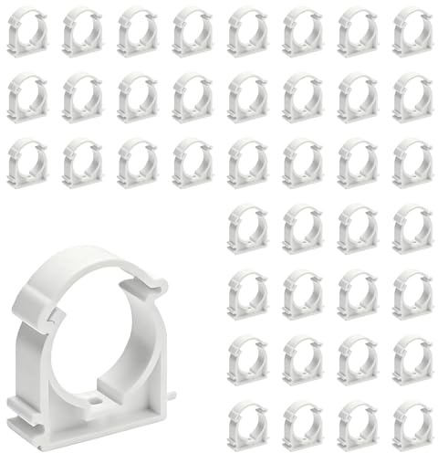 TILONKJ 40 Stück Rohrschelle 16mm Kunststoff,Rohrclip Weiß,Ø16 Plastik Rohr Halter,PVC U-Förmige Klemmschelle,Quick-Schellen für befestigung Leerrohr,Wasserleitung(Wandmontagefähig)