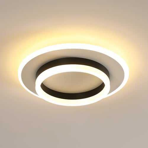 Goeco Plafoniera LED Soffitto Rotonda 28W Ø 30 CM 3000K, Bianco+Nero | Lampada da Soffitto Moderna in Alluminio Luce Calda Lampadario in Acrilico per Camera da Letto Soggiorno Cucina