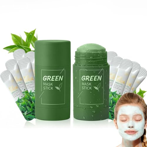Rudfovn 12 Pcs Geen Tea Deep Cleanse Mask Stick Set, Tea Tree Face Mask for Reduce Blackheads Deep Pore Cleansing Women Men All Skin