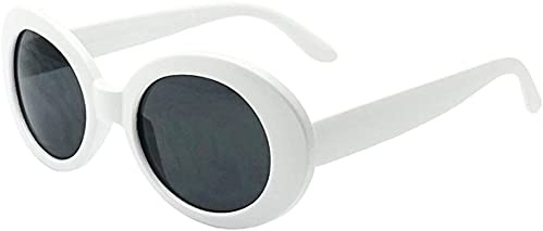 Mina nyanser – vita ovala runda solglasögon tjocka retro cloutglasögon (vit, rök), stora