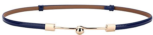 Cheerlife Damen Schmaler Ledergürtel 1cm dünn Kleid Belt Gürtel Verstellbar Taillengürtel Kleidgürtel mit Metall Schnalle (Dunkelblau)