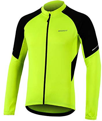 BERGRISAR Herren Radtrikot Fahrradtrikot Langarm Atmungsaktive Leicht Fahrradbekleidung mit 3+1 Reißverschluss Taschen BG012 - Grün - X-Groß