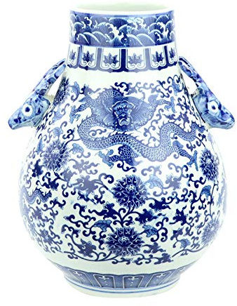 Fine Asianliving Vase Chinois Dragon Bleu et Blanc Diam24xH29cm Chinois Vase avec Couvercle Asiatique Jingdezhen Mandarin Décorative