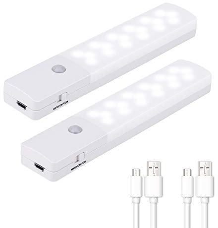 Lampe avec Détecteur de Mouvement, Veilleuse Sans Fil 18 LED à Batterie Rechargeable Lampe de Nuit Automatique pour le Cabinet, le Placard, le Carage, le Couloire (Lot de 2)