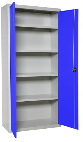 Simon Rack Amario Metálico Almacenaje, Armario Multiusos, 2 Puertas, 4 Estantes, 1800x1000x400 mm, MONTADA, Gris/Azul - Simonlocker