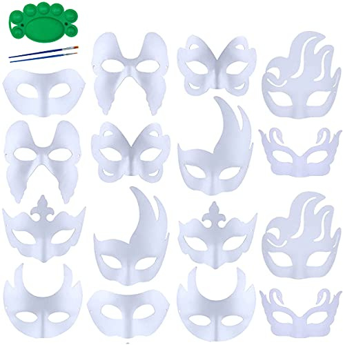 Qavctw 16 Stück DIY Maskerade Maske, bemalbare Papiermasken zum Basteln, DIY weiße Masken, unlackierte einfarbige Bastelmasken für Halloween, Weihnachten, Karneval, Party, Maske