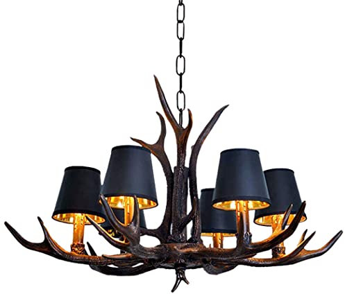 Pendelleuchte Industrieller Retro Hängelampe Esstischlamp 6 Flammen Harz Kronleuchter Höhenverstellbarer Wohnzimmer Pendellampe Geweih E14 Hängeleuchte Verwendet Für Café Bar Küche Deckenleuchte