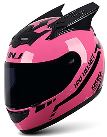 Integralhelm Motorradhelm Mit 2 Hörnern, DOT/ECE-Zugelassener Motorradhelm Eingebautes Sonnenvisier Damen Leichter Street Bike Moped Crash Touring Helm Für Jugend Herren Pink 4,S