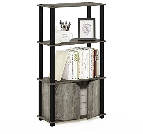 Furinno Brahms 4-Tier Multipurpose Display Shelf with Door, French Oak/Black