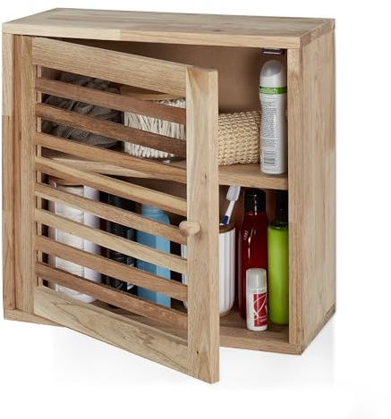 Relaxdays Mueble de Baño Colgante Cierre Magnético, Nogal, 2 Niveles, Armario de Pared, Cocina, 42 x 42 x 18 cm, Natural
