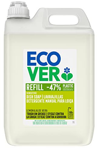 Ecover Lavavajillas líquido ecológico, Fragancia Lemon/Aloe, formato rellenable de 5L