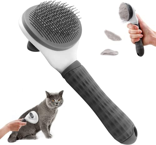 AUGUSTYUE Pet Grooming Brushes for Dogs and Cats, Hair Remover with Flexible Stainless Steel and Rubber Dots, Shedding Tool for Cats, Dogs, Rabbits (Gray)