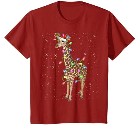 Lights Giraffe Christmas Gifts Unisex Adults Giraffe Lover Xmas Lighting Santa Crew Neck Short Sleeve Black T-Shirt