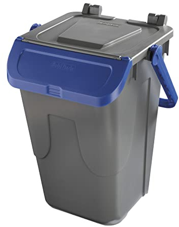Mobil Plastic - Cubo de reciclaje gris con puerta basculante azul - Modelo Ecológico, 35 litros