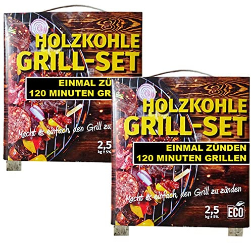 Holzkohle Grill Sets Grillkohle Grillmeister Grillset inkl. Anzünder (2 x 2,5 kg)