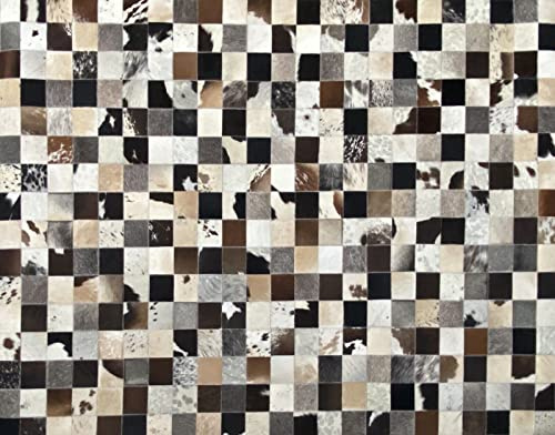 Tapis en cuir véritable 160 x 230 cm 100 % peau de vache en cuir ivoire compatible avec patchwork marron beige L11
