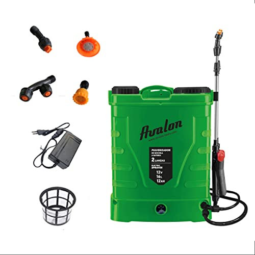 Avalon - Pulverizador de Mochila a Presión de 2 Lanzas con Batería Recargable, Tanque 16L, Lanzas INOX Verde