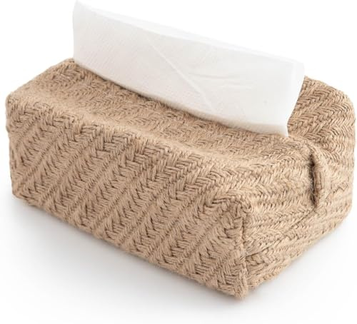 New Living Taschentuchbox-Halter, Rattan-Jute-Material, kein Plastikprodukt, 17 x 9 x 8 cm, von New Living (Rattan Hanf)