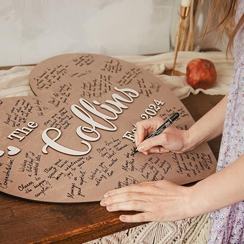 GUANKE Wood Rustic Wedding Guest Book Alternative Custom Guest Book Wedding Guestbook Last Name Sign Wedding Date Surname Wooden Sign Rustic Sign (C-Last Name guestbook)