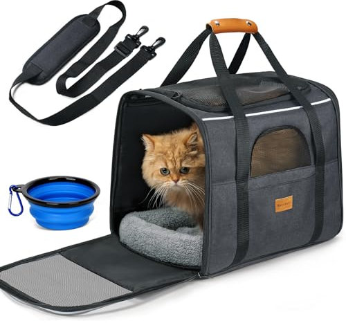 Morpilot Katzentransportbox für große Katzen und Welpen bis 7kg, Katzenbox Hundetasche mit Sicherheit Reißverschlüsse Faltbare Schale, Transportbox Katze Hunde für Der Gang zum Tierarzt Auto Fugzeug
