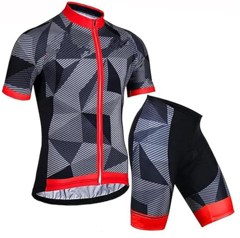 Herren Radtrikot Set Fahrrad Kurzarm Set + Männer Radhose mit 9D Sitzpolster MTB Fahrradbekleidung Schnell Trocknend Atmungsaktiv Fahrradbekleidung (A-9,5XL)