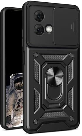 YUEQIAN Funda para Motorola Moto G84 5G, Anillo Soporte y Cubierta de Cámara Deslizante Antigolpes Carcasa, Grado Militar Durable Armadura Anti-caída Estuche, Negro