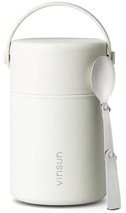 VINSUN Thermal Food Flask 800ml with Folding Spoon - Stainless Steel Food Container, Leakproof Soup Flask, Wide Mouth Insulated Food Jar for Hot or Cold Food