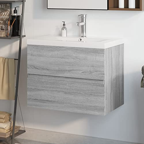 Iiaky Meuble lavabo avec Bassin intégré Sonoma Gris Bois d'ingénierie,Vasque À Poser Salle De Bain,Lavabo Salle De Bain