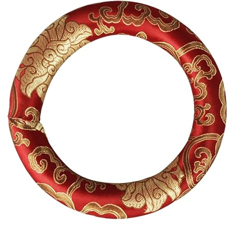 CATIEBYE Klangschalenkissen aus Seide und Baumwolle Rundes Schüssel Pad für Buddhistische Meditation Leichtes Klangschalenunterlage Zubehör Rot