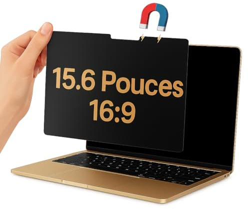 A ANCILE Filtre de confidentialité pour Ordinateur Portable 15,6 Pouces 16:9 magnétique – écran Anti Espion Amovible Compatible HP Dell Acer Lenovo Samsung ASUS – Film Anti lumière Bleue Anti Reflets