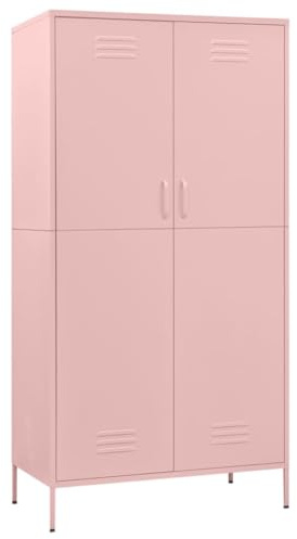 Willood Kleiderschrank Rosa 90x50x180 cm Stahl Geeignet für Schlafzimmer, Wohnzimmer, etc Große Fächer mit verstellbaren Regalen und Kleiderbügeln