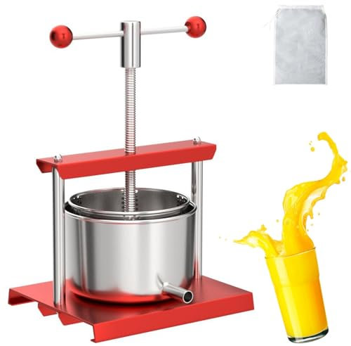 Obstpresse for die Herstellung von Apfelwein, Entsafter aus Edelstahl, leicht zu reinigen und zu verwenden, mit Kugelgriff, for die Herstellung von Wein, Apfelwein, Gemüsetrocknung, Käsepresse(6L)